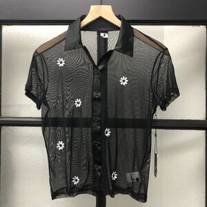 New UNIF Sheer Black Top with Flowers - Size M